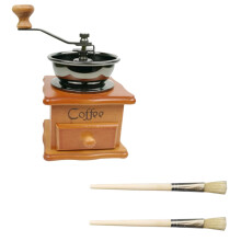 Vintage Wooden Manual Coffee Grinder with Ceramic Burr Core for Home Brewing and Travel