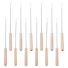 12pcs Stainless Steel Fondue Forks with Wooden Handle for Cheese Chocolate Fruit and Party Use