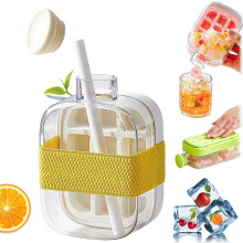 Portable Ice Maker Bottle with Straw, 2in1 Leakproof Ice Cube Tray for Outdoor and Home Drinks, White 500ML