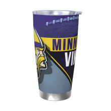 Thermos in acciaio inox da 20 once con coperchio e cannuccia, a tema squadra di football dei Vikings, compatibile con i portabicchieri per auto, per