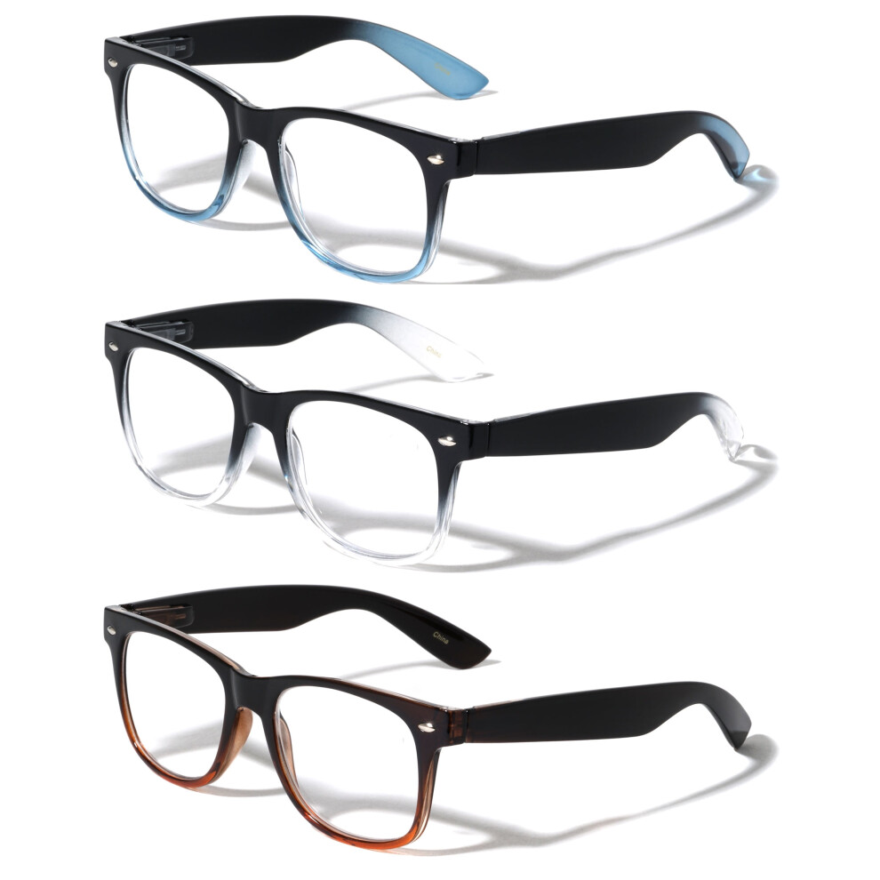 V.W.E. 3 Pairs Classic 2 Tone Comfortable Reading Glasses With Spring Hinges and Storage Pouch - Men Women Clear Lens Reader +1.25