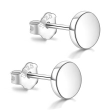 White Gold Plated Sterling Silver Dot Stud Earrings 5mm, Flat Round Disc Studs Hypoallergenic Jewelry
