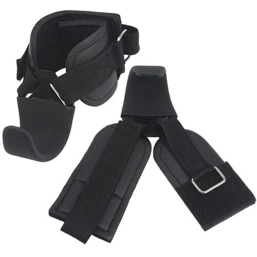 2 Pcs Leather Weight Lifting Hooks with Wrist Support for Strength Training and Pull Ups, Black