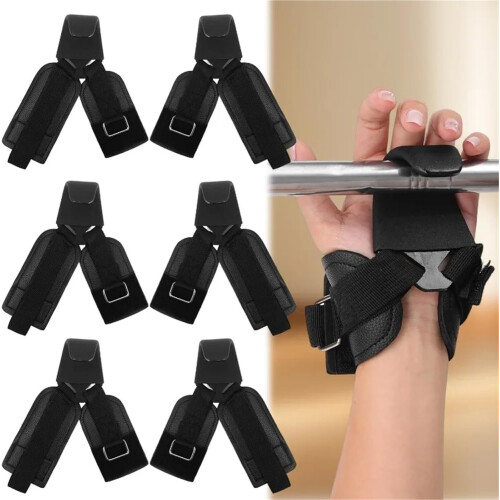 2 Pcs Leather Weight Lifting Hooks with Wrist Support for Strength Training and Pull Ups, Black 2