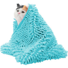 Luckky 1 Pack Dog Towels Set, Chenille & Microfiber, Super Absorbent Soft Bath Towel with Hand Pockets for Pets (Blue)
