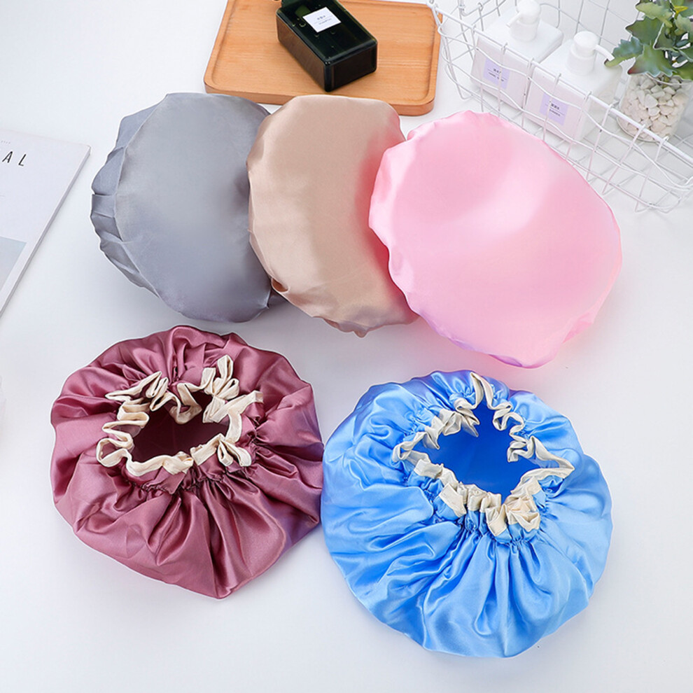 XM Culture Shower Cap Waterproof Reusable Double Layers Elastic Shower Hat for Bathroom