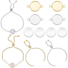4 Sets Adjustable Bracelets Making Kit 304 Stainless Steel Cabochon Bracelets Pendants Blank Bracelet Bezel 12cm Single