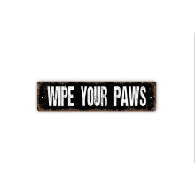 Funny "Wipe Your Paws" Metal Sign 4x16in - Dog/Cat Welcome, Rustic Street Style for Entryway, Porch, Patio or Door