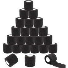 24 Pack 2" x 5 Yds Self-Adhesive Bandage Wrap, Black, Breathable & Elastic, for Sports, Wrist, Ankle, First Aid