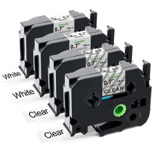 Compatible Brother Ptouch 18mm Label Tape 3/4 Inch Laminated Black on Clear/Black on White TZe Label Tape