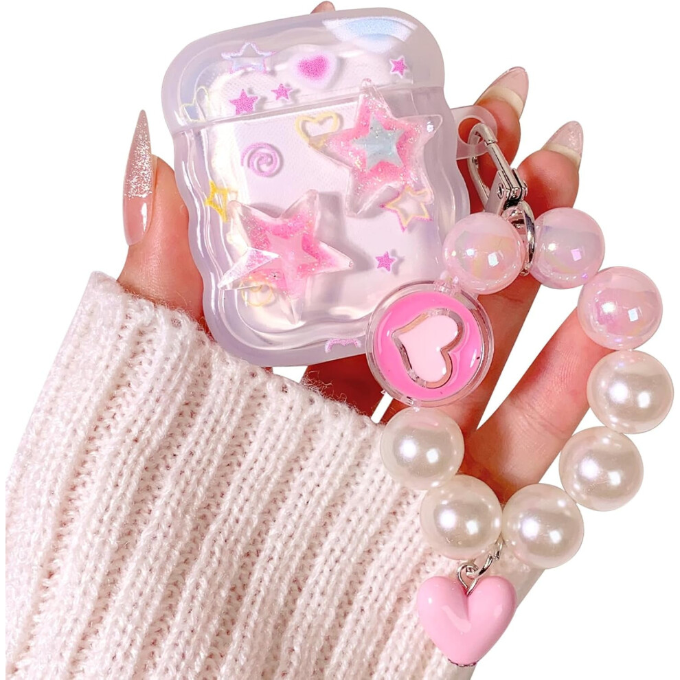 Compatible For Compatible With Airpods Case Cute Clear Glitter Stars With Lovely Chain Design For Women Girls Soft Tpu 9389440356733