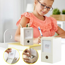 Back to School Supplies Under $1 ZKCCNUK Desktop Storage Box with Calendar, Drawers, Pen Holder, Compatible with Office Organizers