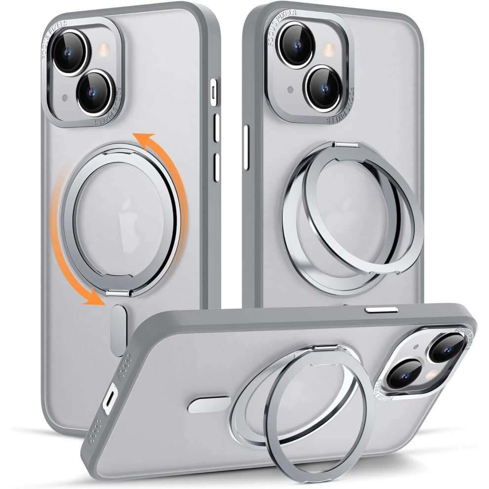 Compatible With Iphone 15 Case 6.1" - 360 Rotatable Magnetic Ring Stand, Magsafe Compatible, Military-Grade Protection, Translucent Grey 9389440358263