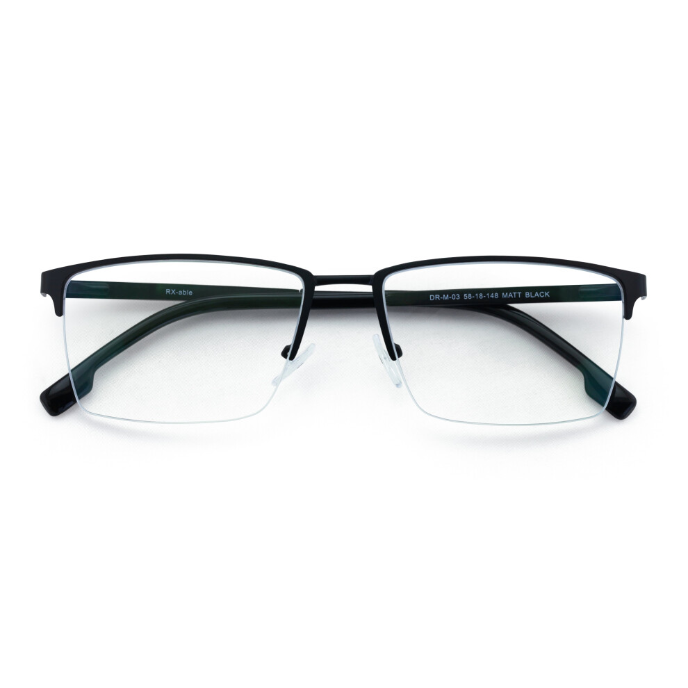 Men Premium Optical Frame Wide Large Head Reading Glasses Half Rim Metal - Clear Lens Reader DRM03 145MM Black +3.00