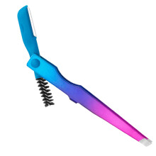 3in1 Eyebrow Trimmer for Women with Stainless Steel Razor, Folding Shaver and Grooming Brush (Blue)