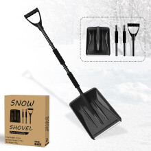 Portable Snow Shovel for Car, Large-Capacity Lightweight Aluminum Snow Shovel Compatible with Car, Garden, Camping – Includes Ice Scraper (Black)