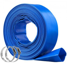 Backwash Hose 2 in x 50 ft, Heavy-Duty PVC Flat Pool Discharge Hose with Clamps, Weather & Burst Resistant, Compatible with Pumps, Sand Filters, Blue