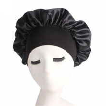 Women's Solid Color Silky Satin Bonnet Hat Night Cap Shower Cap Wide Elastic Hair Band Hair Hat