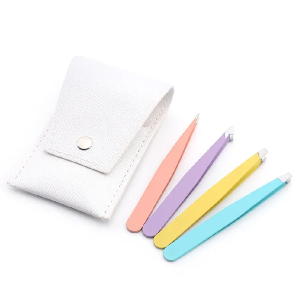 DEKAXID 4Pcs High-Quality Eyebrow Tweezer Colorful Hair Beauty Fine Hairs Puller Stainless Steel Slanted Brow Clips Removal Makeup Tools