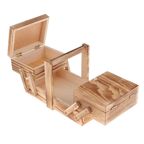 Wooden Cantilever Sewing Box Organizer, , Thread, , Craft Storage 2