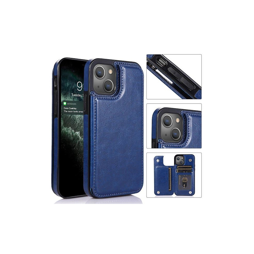 Compatible With Iphone 13 - Stylish Practical Case With Card Holder Dark Blue 9110895344187
