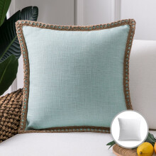 Phantoscope Linen Trimmed Farmhouse Series Decorative Throw Pillow, 20" x 20", Light Blue, 1 Pack