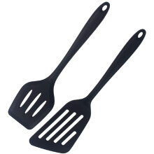 Set di 2 spatole forate in silicone, antiaderenti e resistenti al calore, ideali per girare, friggere e raschiare il cibo (nero).