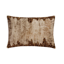 Fodera per cuscino lombare in lino color oro 30x35 cm, con design astratto decorato con perline e paillettes, moderna federa decorativa rettangolare
