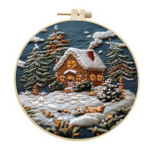 Christmas Forest Snow House Hand Embroidery Diy Handmades Fabric Material Kit Creatives Needlework Embroidery