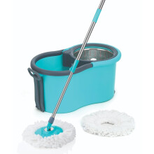 Spin Mop with Bucket and Wheels, Stainless Steel Wringer, 360 Rotation Handle, 2 Microfiber Refills Blue