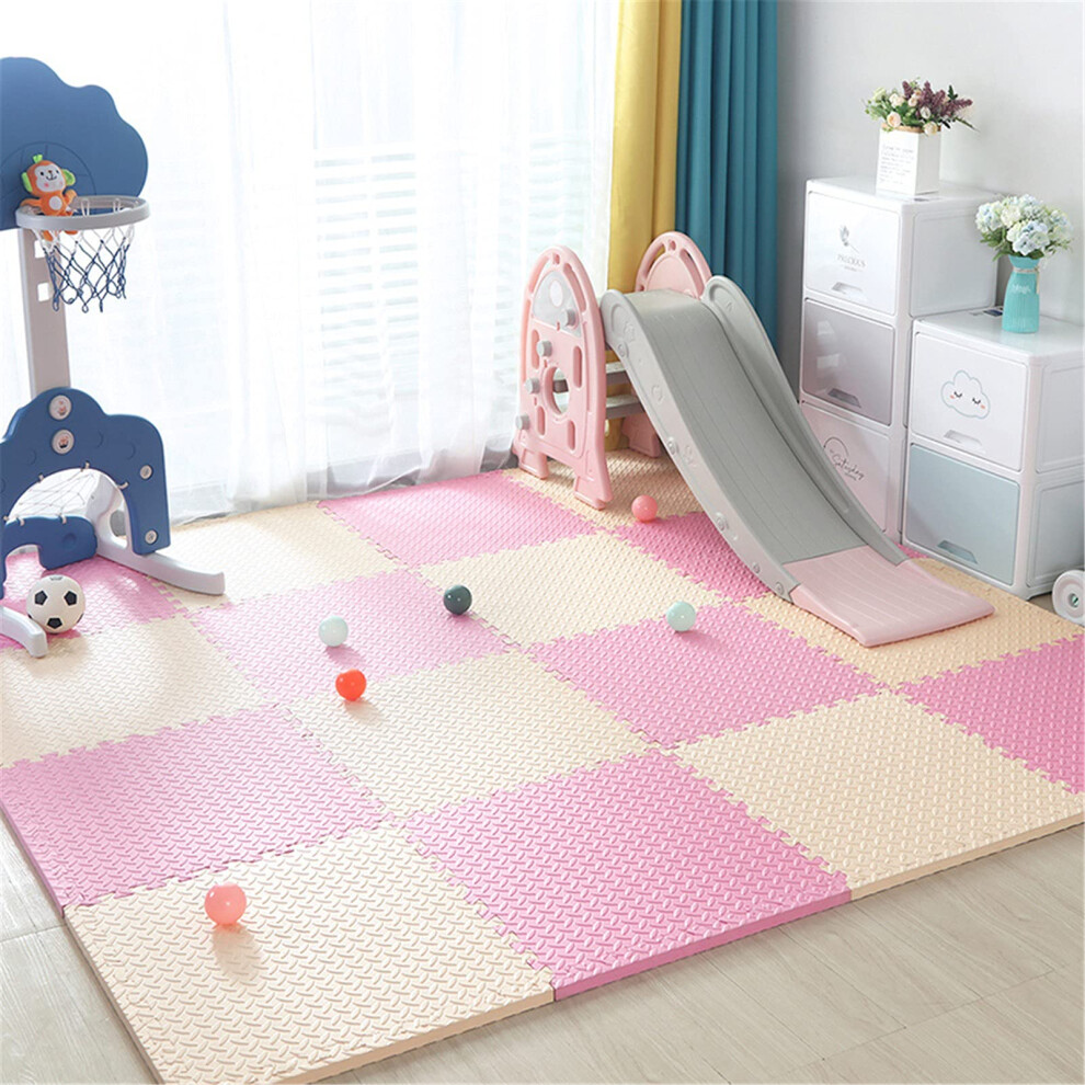 Foam Puzzle Play Mat For Kids, Eva Interlocking Floor Tiles With Cushioned Nonslip Surface, 9Pcs Beige/Pink