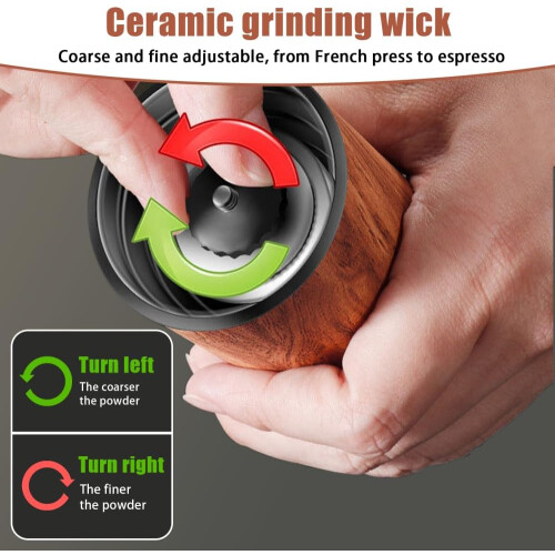 Manual Coffee Grinder Stainless Steel with Adjustable Coarseness Ceramic Burr and Foldable Walnut Handle Ref: 8188 1