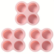 Air Fryer Egg Mold Round Shape Eggs Mold 4 Cavity Non-Stick Silicone Air Fryer Egg Pan Egg Steamer Cooking Mold Fried Egg Tool,Pink 3PCS