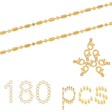 16FT Beaded Pull Chain with Brass Ball, Connectors, Clasps & Tips - DIY Jewelry Making Kit for Necklace, Bracelet (Golden)