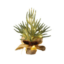 12-inch Lighted Tabletop Christmas Tree with Red Berry, Pinecones, Burlap Base - Mini Artificial Tree for Home Decor
