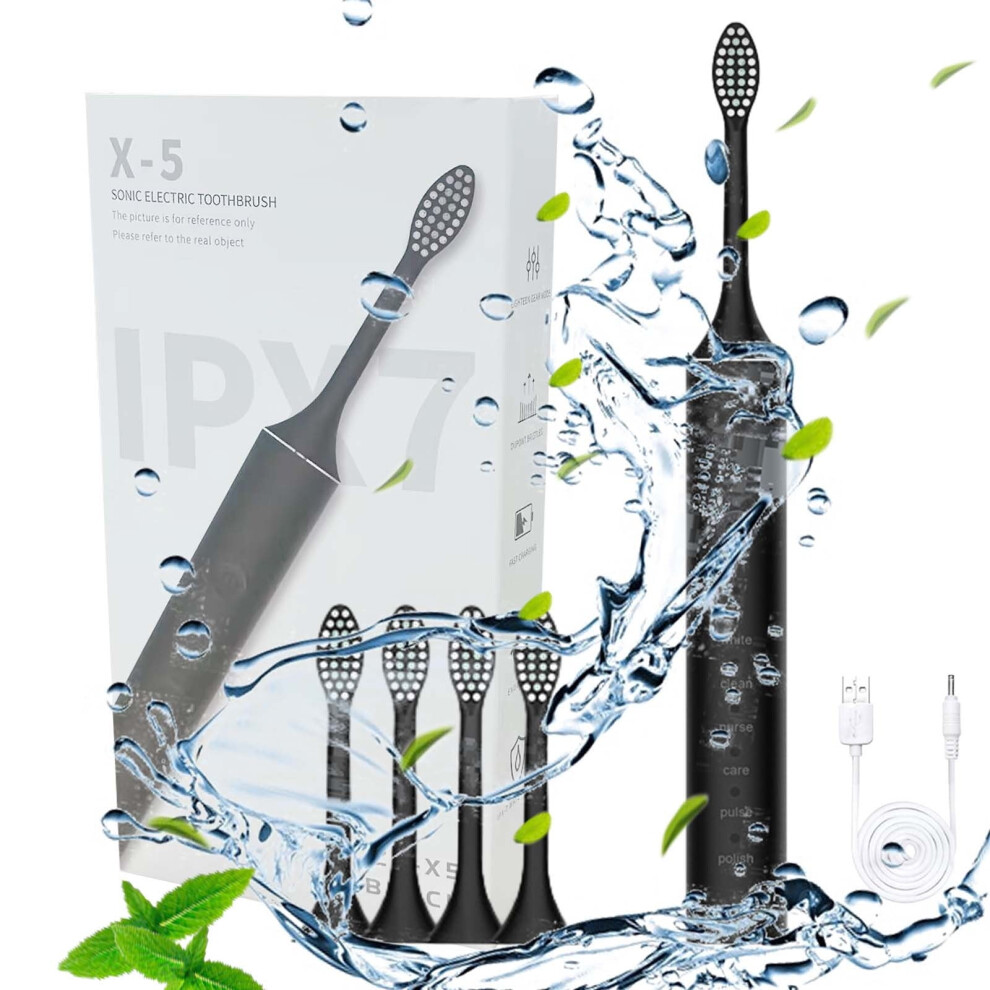 ZKCCNUK Electric Toothbrush with 4 Brush Heads, Smart 6-Speed Timer, IPX7 Waterproof, Compatible with Replacement Heads - Newly Upgraded,