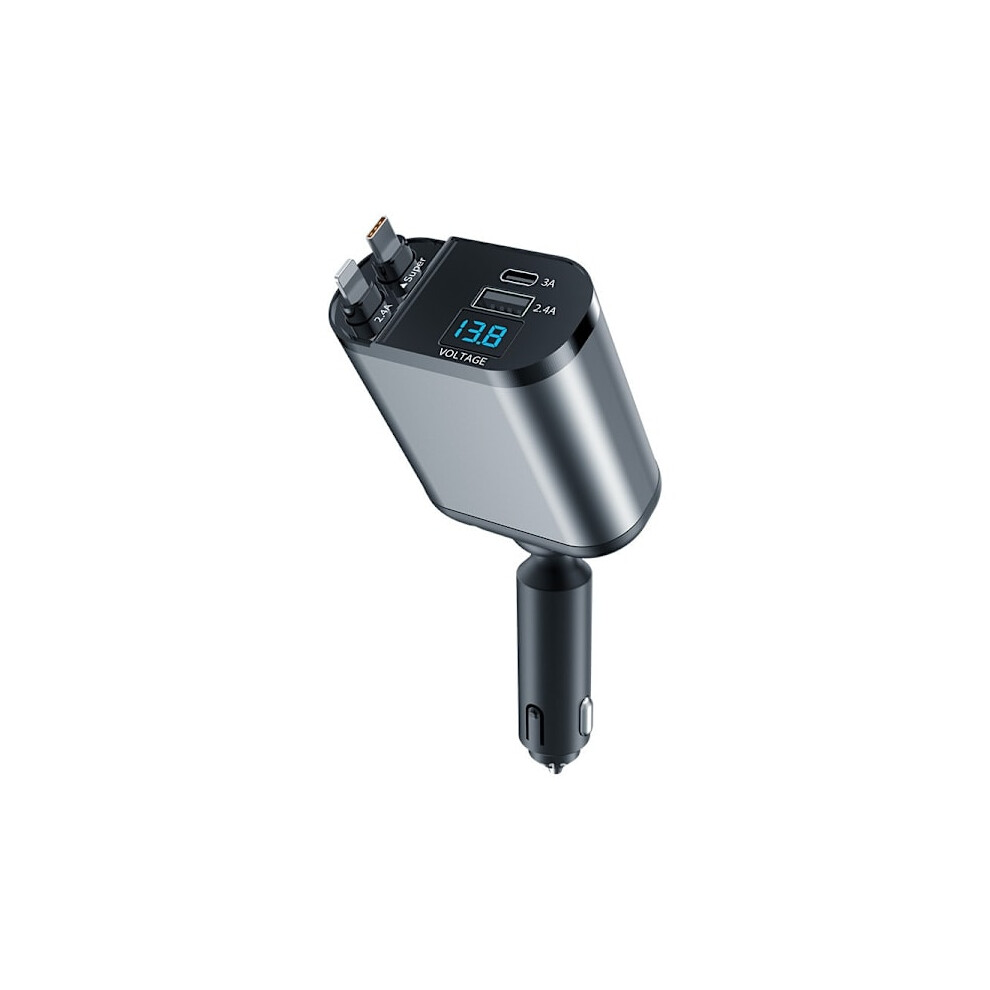 120W Retractable Car Charger 4 In 1 Adapter With Usb/Usb-C Ports Compatible With Iphone, Android, Compatible With Samsung Galaxy 9389440729506