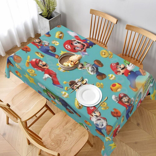 Mario Rectangular Tablecloth Water Resistance Antiwrinkle Spillproof Soft Fabric Table Cloth 60"X90"