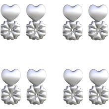 Pretty Earring Lifters - 4 Pairs Sterling Silver Plated, Adjustable, Hypoallergenic Secure Backs, Ear Lobe Lifter Accessories (Silver-4 Pair)