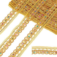 13 Yards Metallic Braid Lace Trim Golden Fabric Trim Fringe Ribbons Glitter Woven Ribbon Decorated