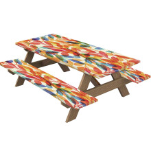 Picnic Table Cover with Bench Covers - Fitted Waterproof Vinyl Tablecloth for Rectangle Tables, Compatible with Footprint