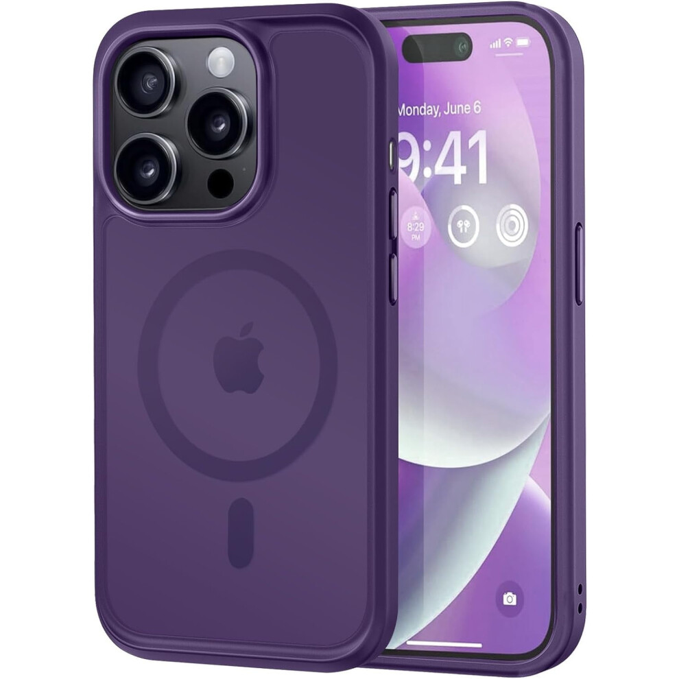Mocca Strong Magnetic Case For Iphone 14 Pro, Compatible With Magsafe, 13Ft Drop Protection, Slim Translucent Matte Shockproof Design, Deep Purple 9389440454491
