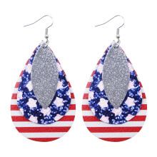 4th of July Decorations loopsun American Flag Faux Leather Teardrop Dangle Earrings, Independence Day Patriotic Lightweight Jewelry for Girls