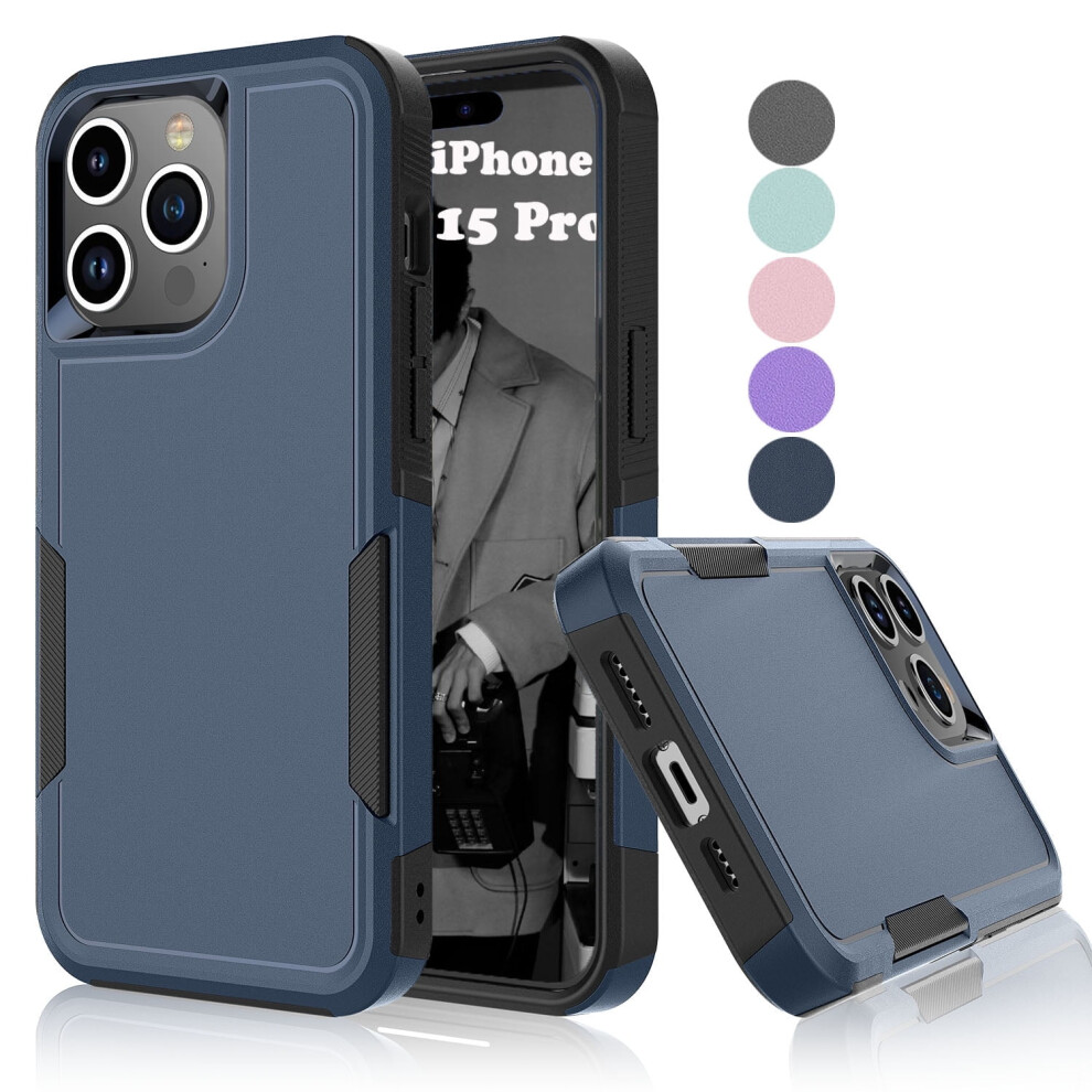 Compatible With Iphone 15 Pro Cases, Shockproof Heavy Duty Armor 2-In-1 Rugged Bumper Cover For Apple Iphone 15 Pro 6.1" - Black 9389440454323