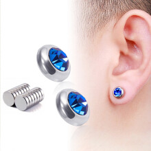 rygai 1 Pair Ear Studs Non-Piercing Stainless Steel Round Colored Rhinestone Embedded Men Women Earrings Fashion Jewelry,Champagne