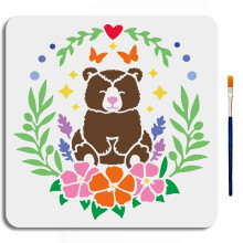 US 1Pc PET Hollow Out Drawing Painting Stencils for DIY Scrapbook Photo Album with 1Pc Art Paint Brushes Bear 300x300mm