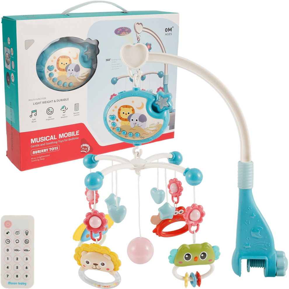 Qenwkxz Baby Musical Crib Mobile with Projector and Night Light Hanging Rotating Animal Rattles 403 Music Timing Function Remote Cont