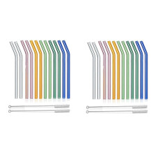 Reusable Glass Straws, Bent Glass Drinking Straws with 4 Cleaning Brushes, Straws for Smoothies,(Multicolor, 24 Pack)