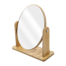 Wood Creative Oval Makeup Mirror Swivel Tabletop Dresser Mirror with Stand