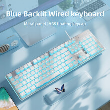 Silent Mechanical Keyboard with All-Metal Panel, 104 Keys, Chocolate Keycaps, White Backlit, Wired for Office and Gaming (White)